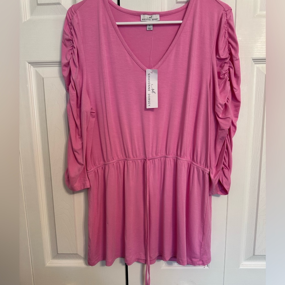 Shavonne Dorsey Pink Ruched Sleeve Tunic